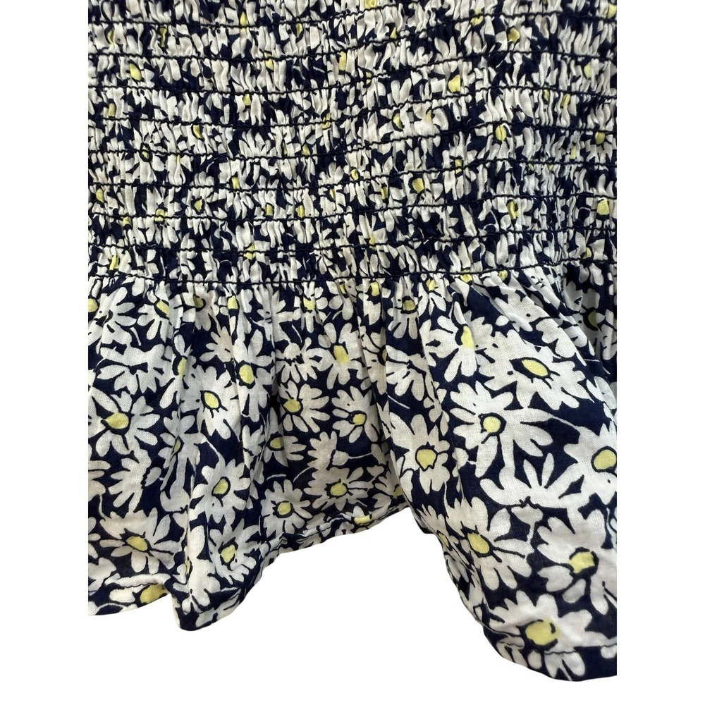 J.Crew Smocked Peplum Top Women's XS Navy Blue Daisy Floral Puff Sleeve Blouse - Picture 4 of 9